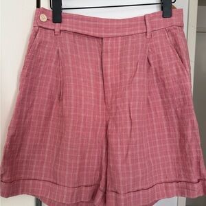 Madewell Pink Windowpane Linen-Blend Bermuda Shorts